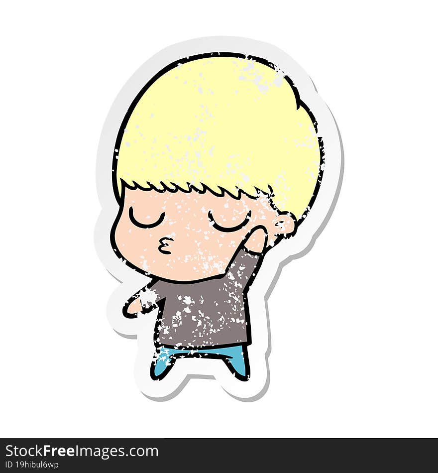 distressed sticker of a cartoon calm boy