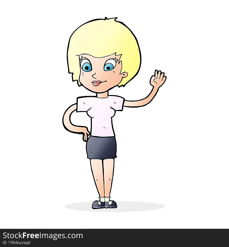 cartoon woman waving