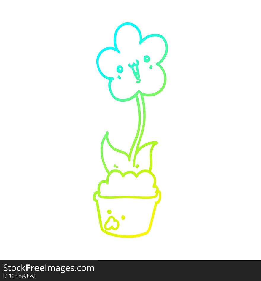 cold gradient line drawing of a cute cartoon flower