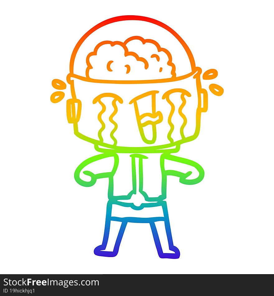 rainbow gradient line drawing cartoon crying robot