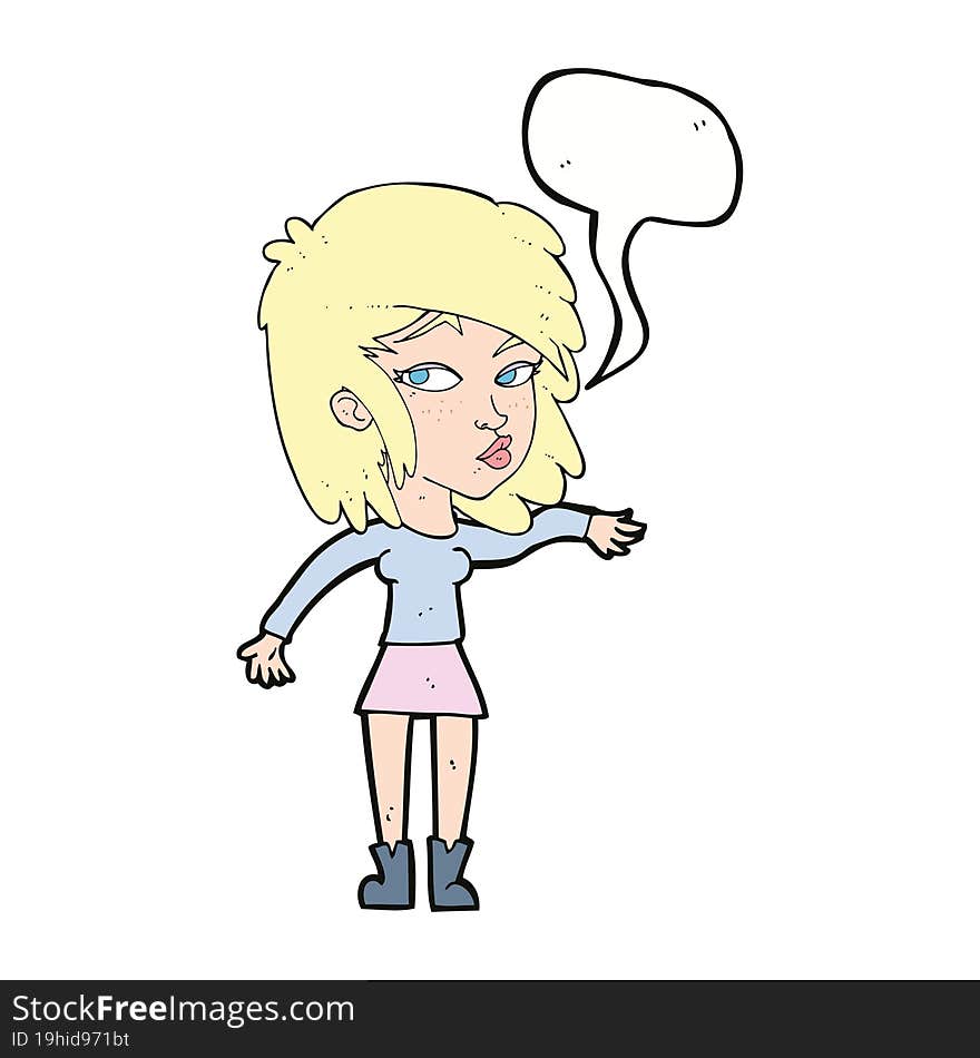 Cartoon Woman Playing It Cool With Speech Bubble