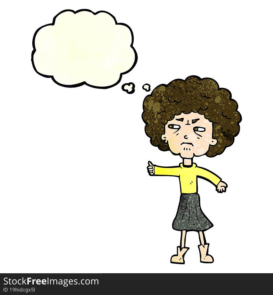 cartoon annoyed old woman with thought bubble