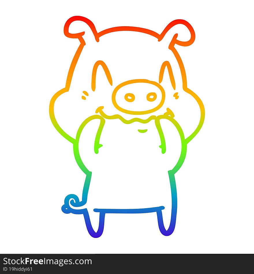 rainbow gradient line drawing nervous cartoon pig