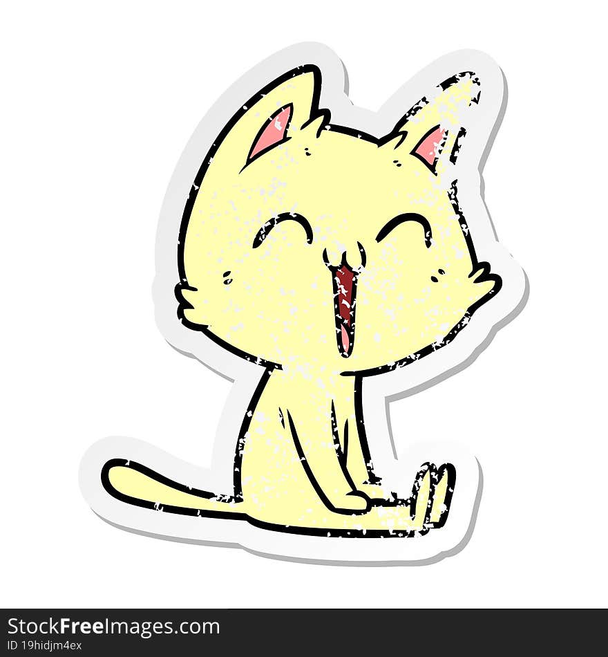 Distressed Sticker Of A Happy Cartoon Cat