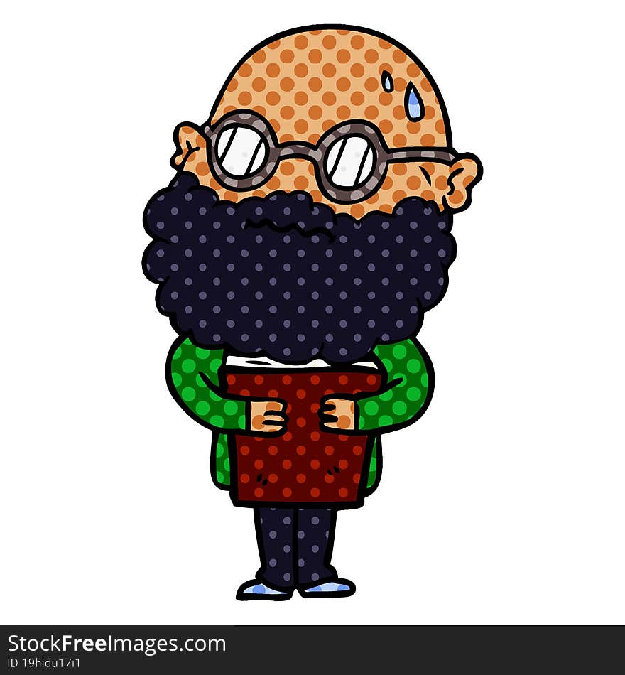 cartoon worried man with beard and spectacles. cartoon worried man with beard and spectacles