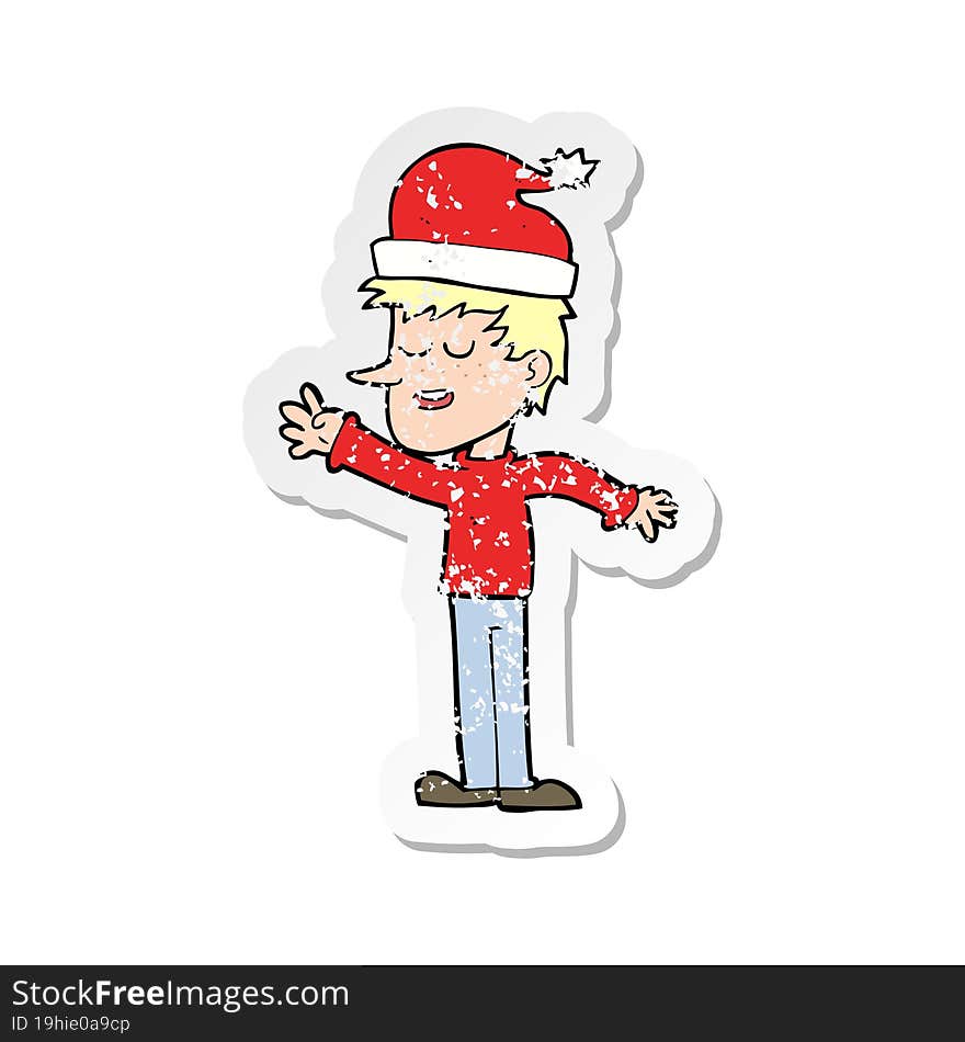 retro distressed sticker of a cartoon man ready for christmas