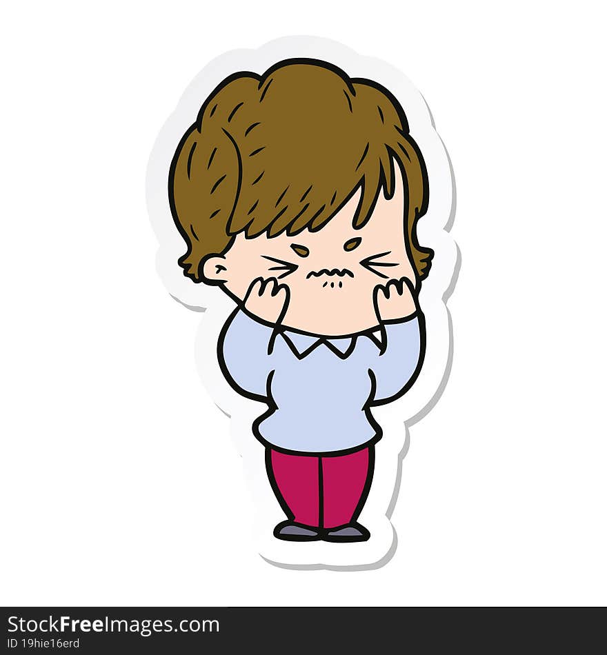 sticker of a cartoon frustrated woman