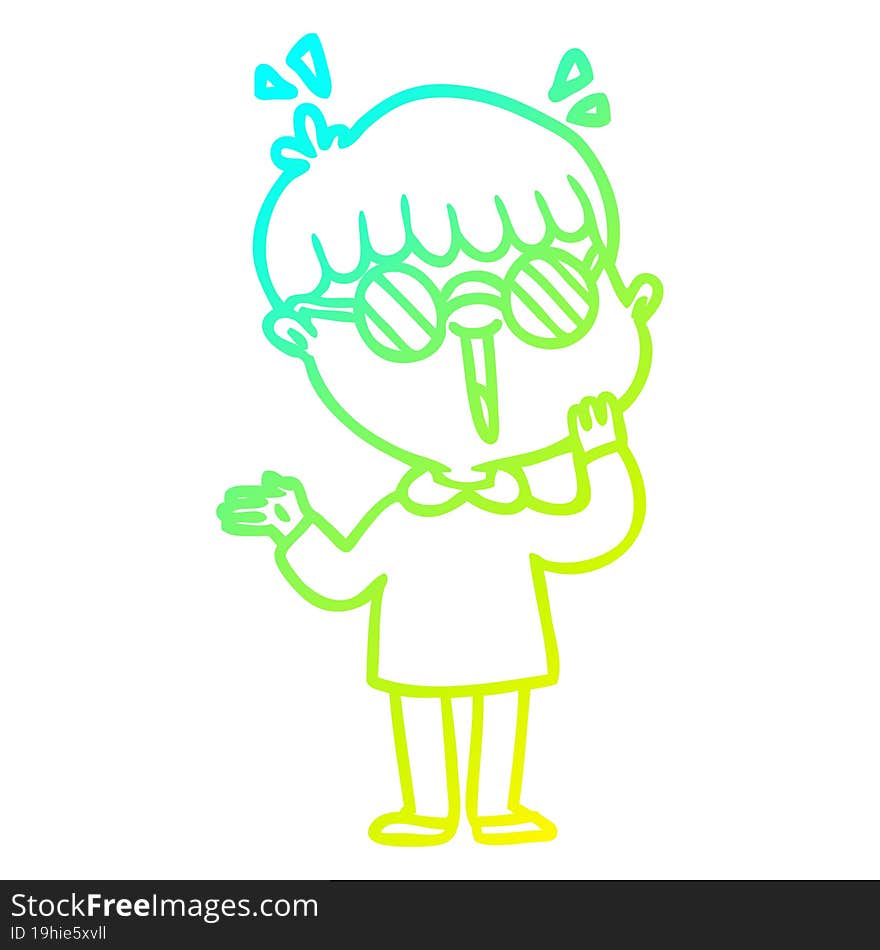 Cold Gradient Line Drawing Cartoon Boy Realizing Something Amazing