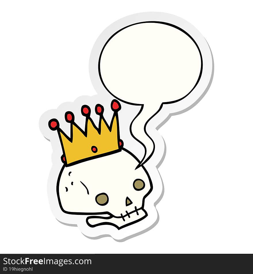 cartoon skull and crown and speech bubble sticker