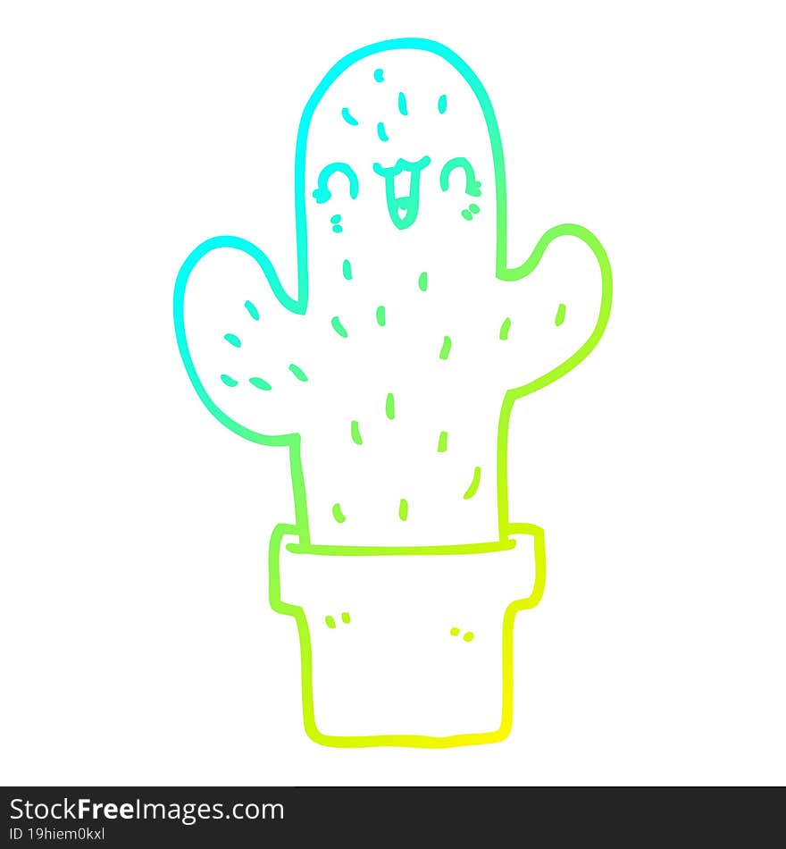 cold gradient line drawing cartoon cactus