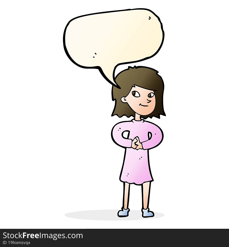 cartoon happy woman with speech bubble