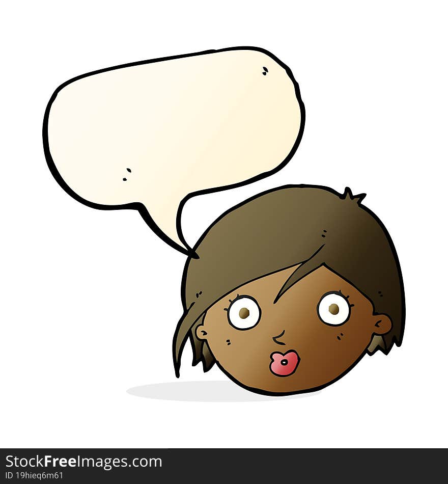 Cartoon Surprised Female Face With Speech Bubble