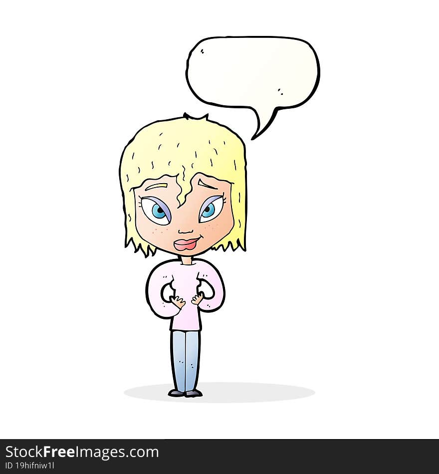 Cartoon Satisfied Woman With Speech Bubble