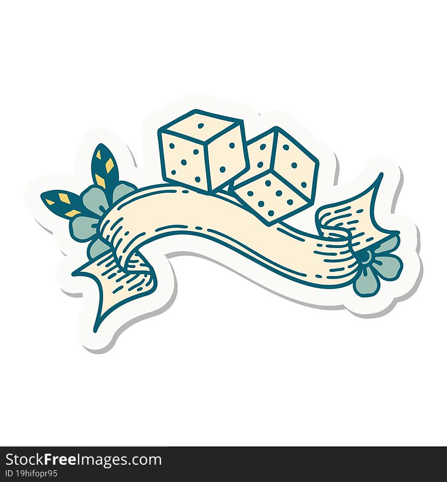 Tattoo Sticker With Banner Of Lucky Dice