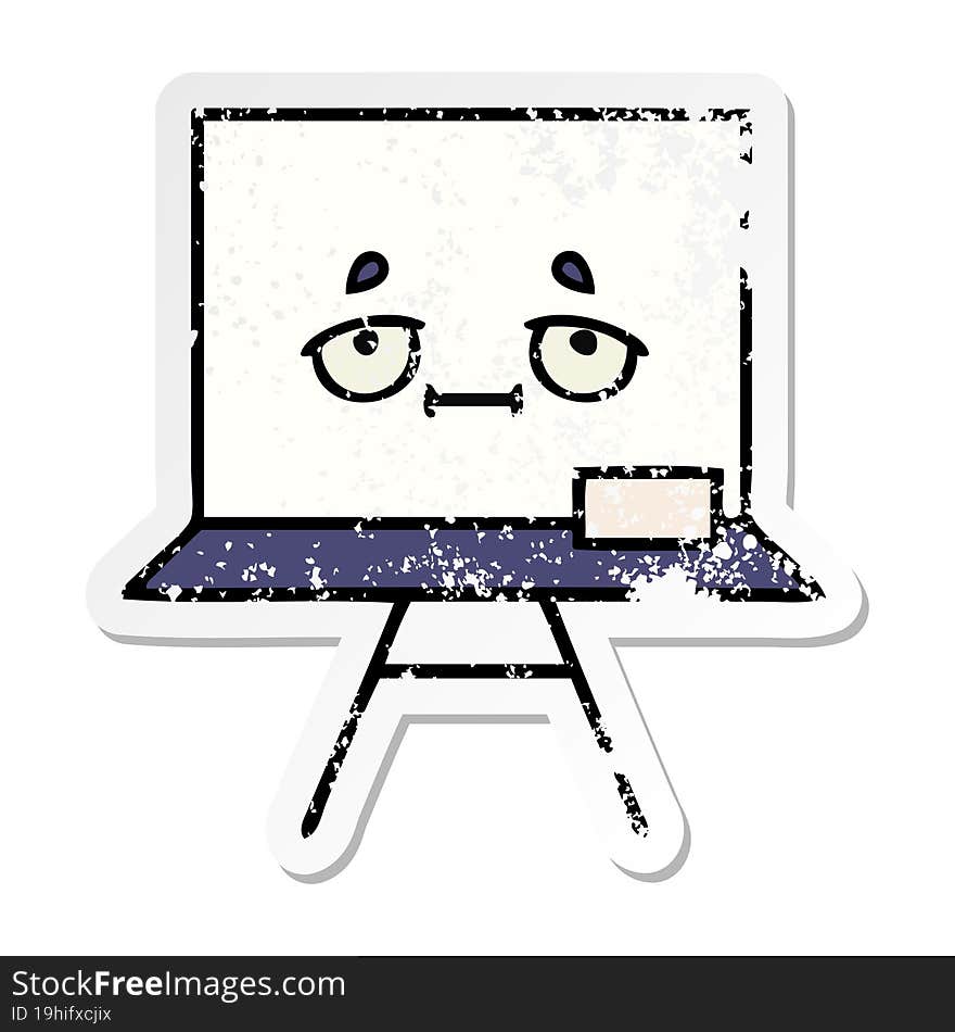 Distressed Sticker Of A Cute Cartoon White Board