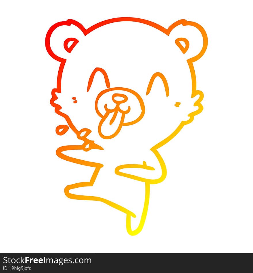 warm gradient line drawing of a rude cartoon dancing polar bear sticking out tongue