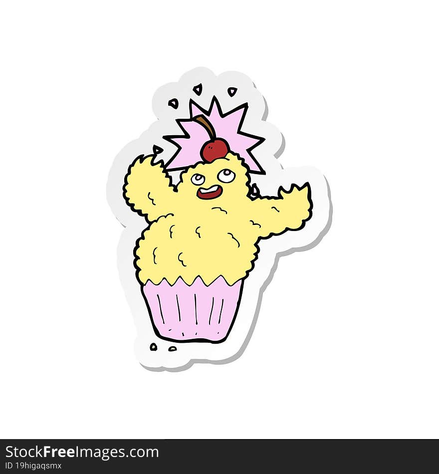 sticker of a cartoon cupcake monster