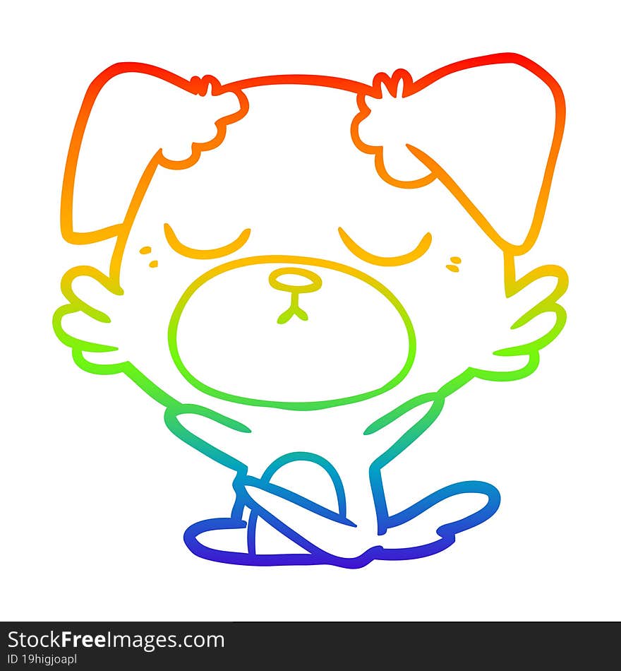 rainbow gradient line drawing of a cute cartoon dog