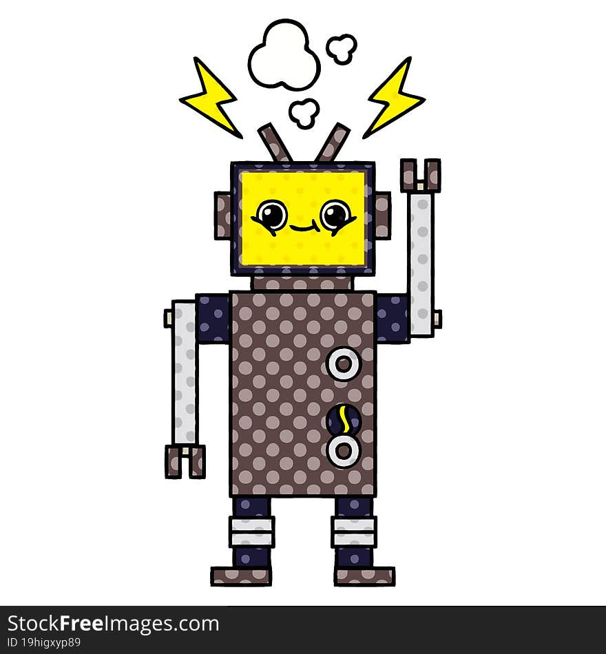 comic book style cartoon happy robot