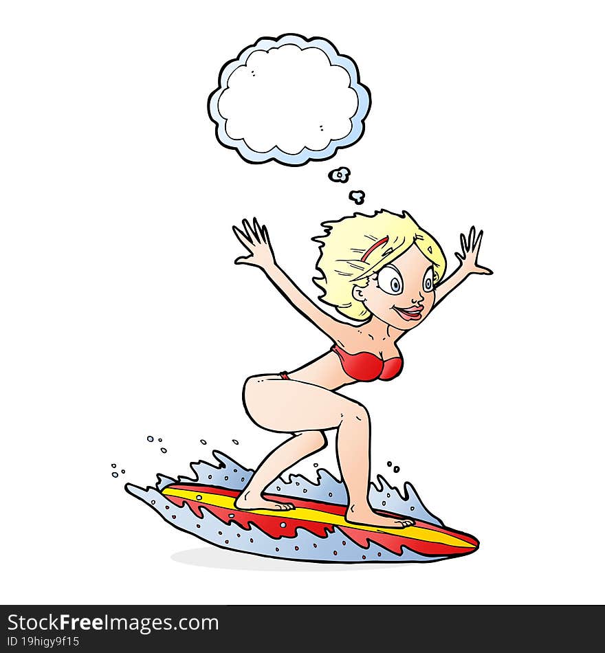 Cartoon Surfer Girl With Thought Bubble