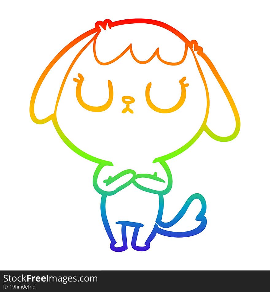 rainbow gradient line drawing of a cute cartoon dog