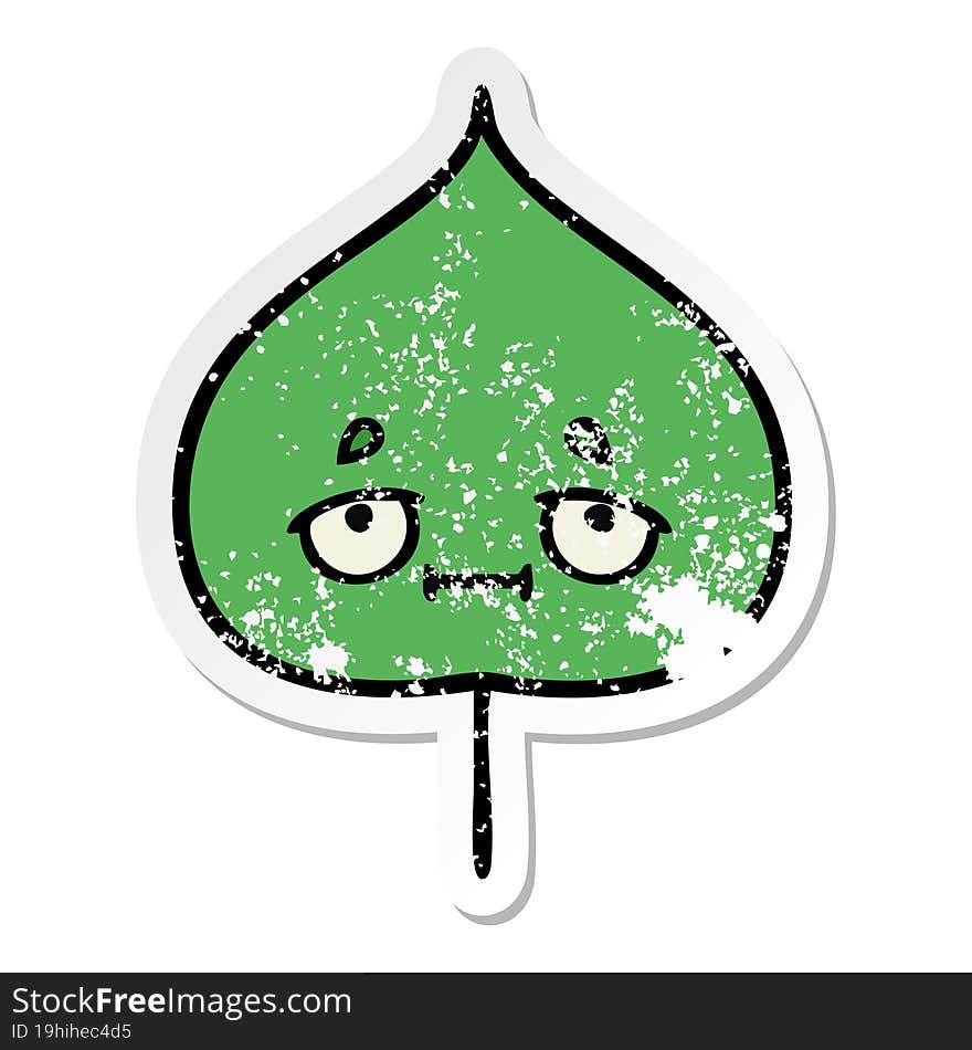 Distressed Sticker Of A Cute Cartoon Expressional Leaf