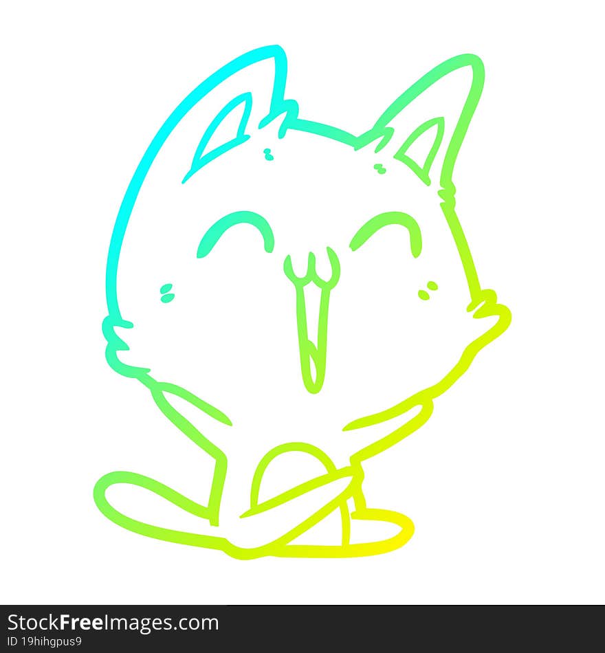 cold gradient line drawing happy cartoon cat meowing