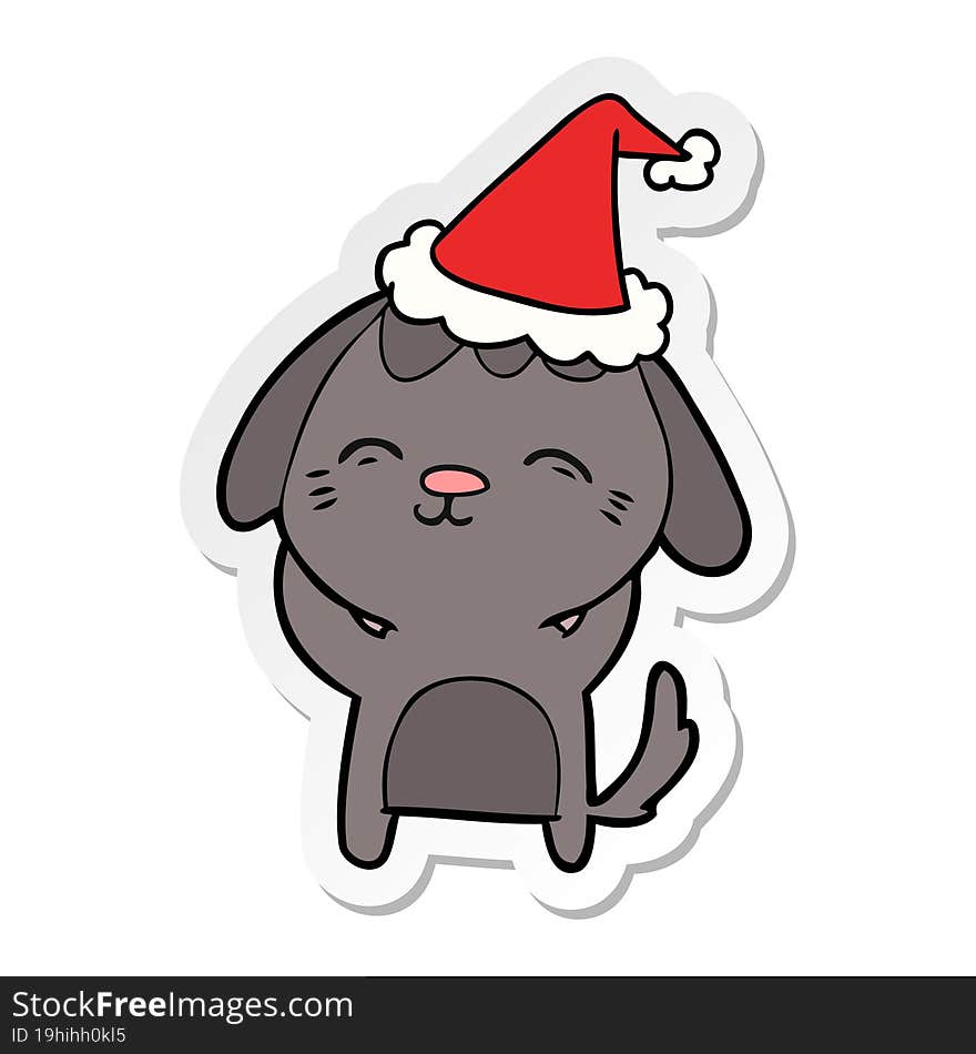 happy sticker cartoon of a dog wearing santa hat