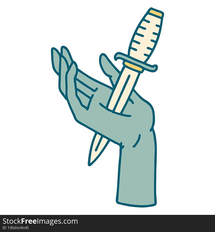 iconic tattoo style image of a dagger in the hand. iconic tattoo style image of a dagger in the hand