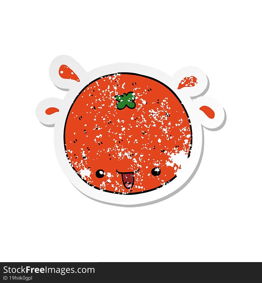 distressed sticker of a cartoon orange