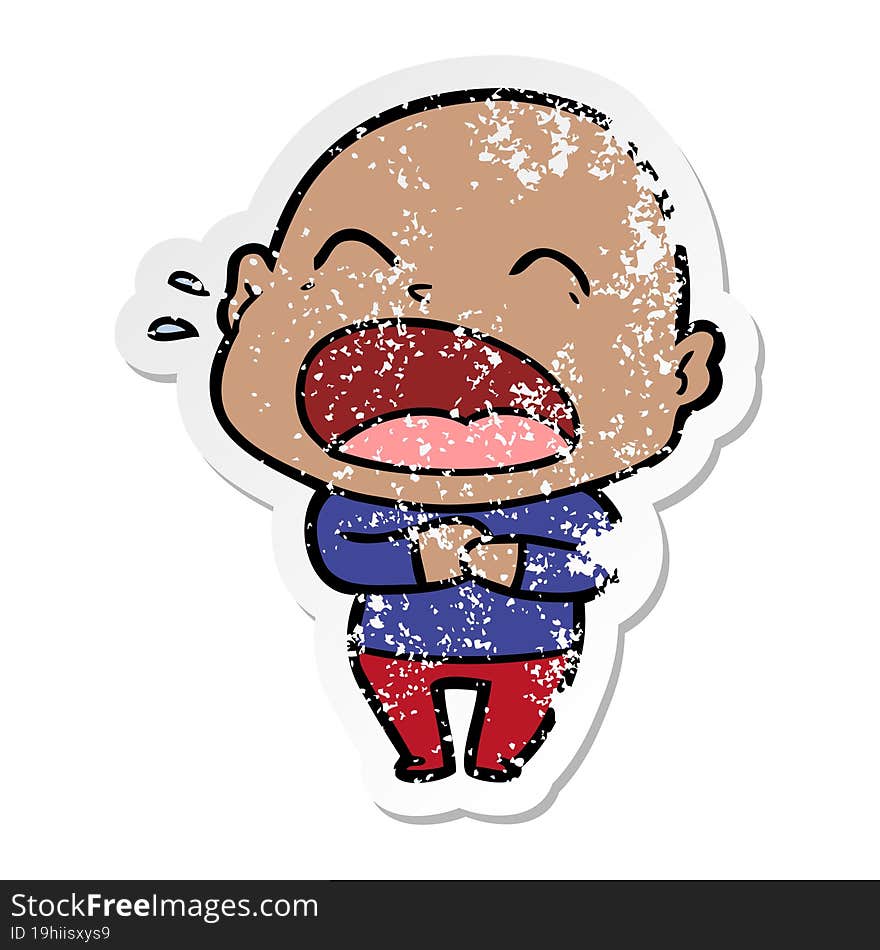 Distressed Sticker Of A Cartoon Shouting Bald Man