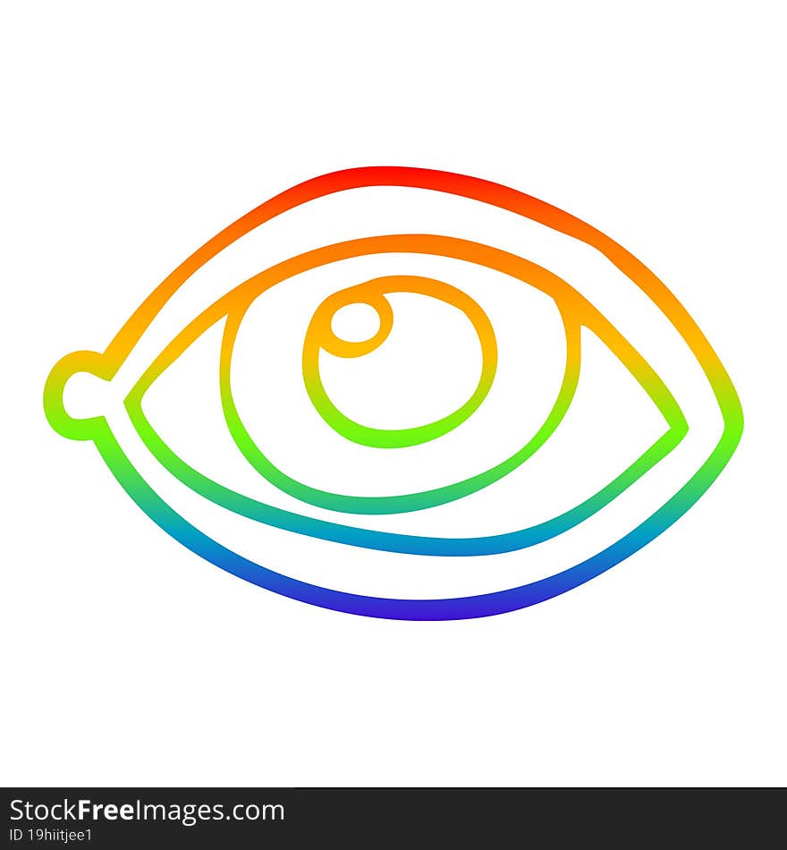 rainbow gradient line drawing of a cartoon eye staring