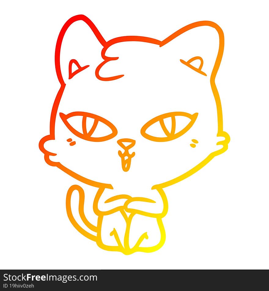 Warm Gradient Line Drawing Cartoon Cat