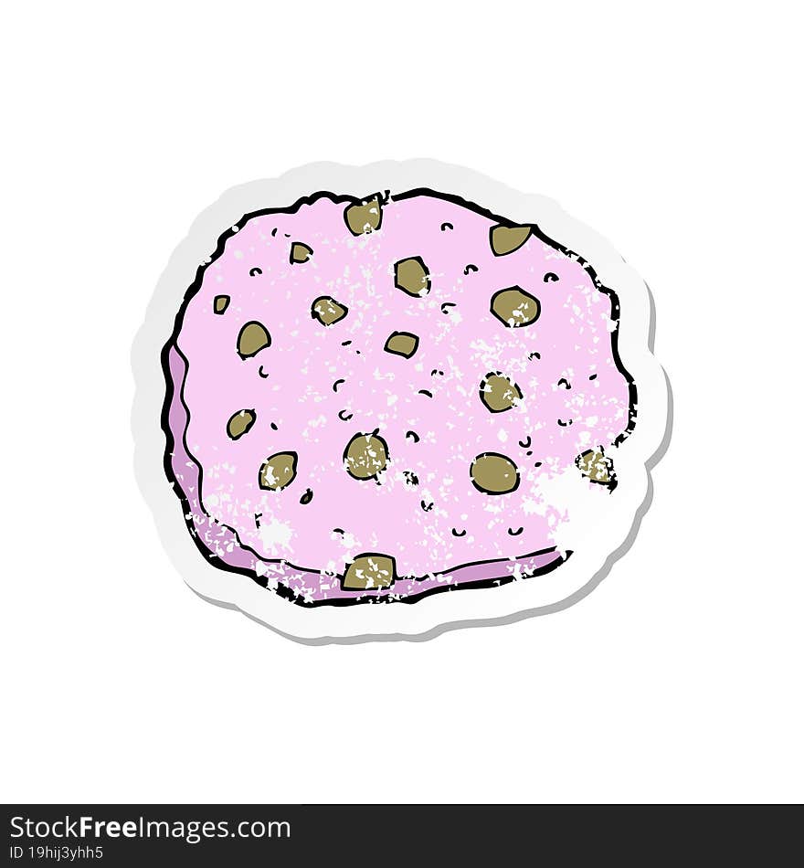 retro distressed sticker of a pink cookie cartoon