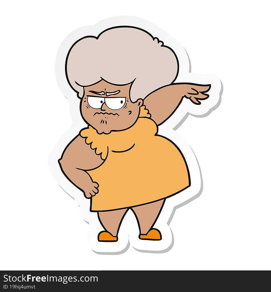 sticker of a cartoon angry old woman