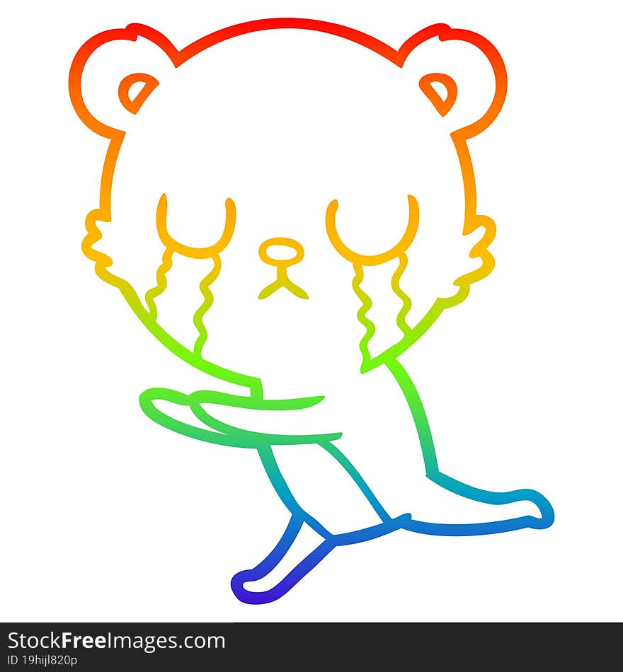 rainbow gradient line drawing crying polar bear cartoon