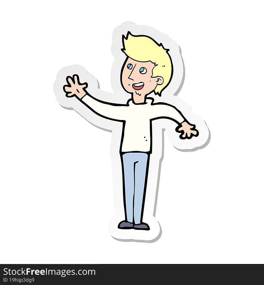 sticker of a cartoon man waving