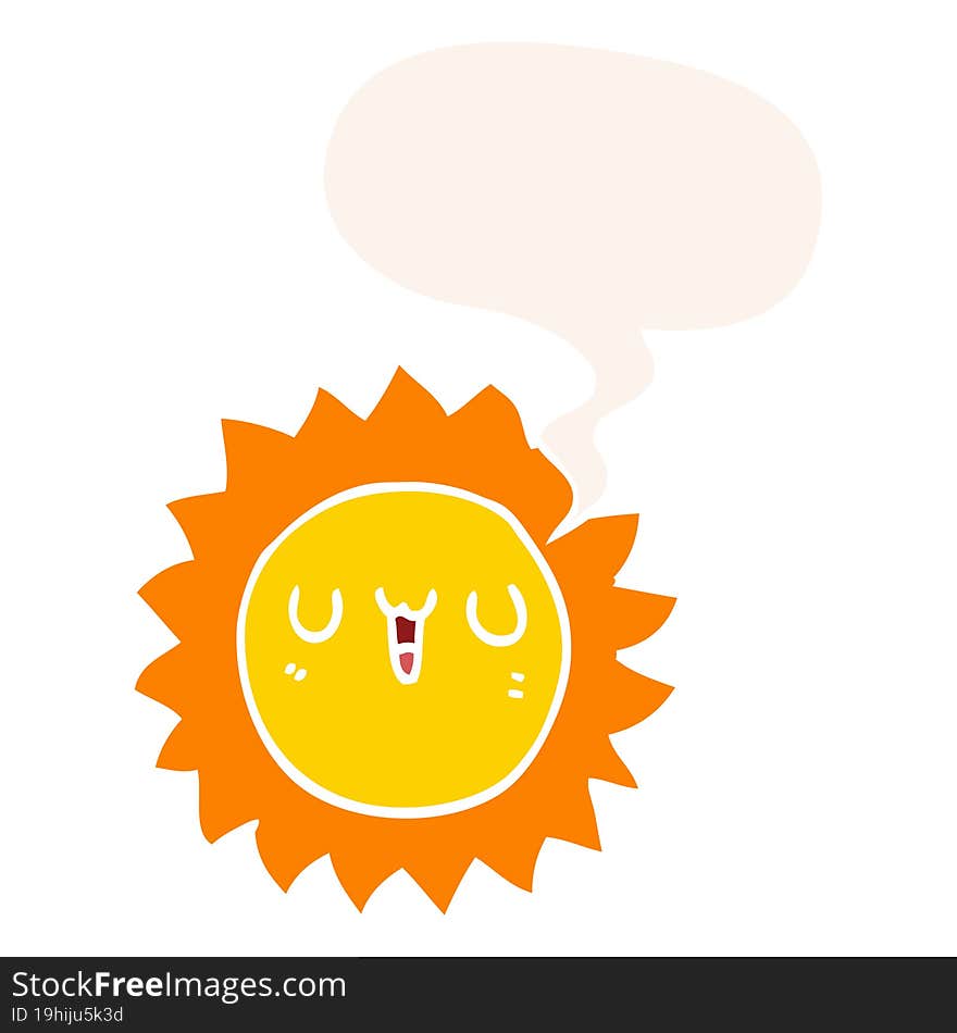 Cartoon Sun And Speech Bubble In Retro Style