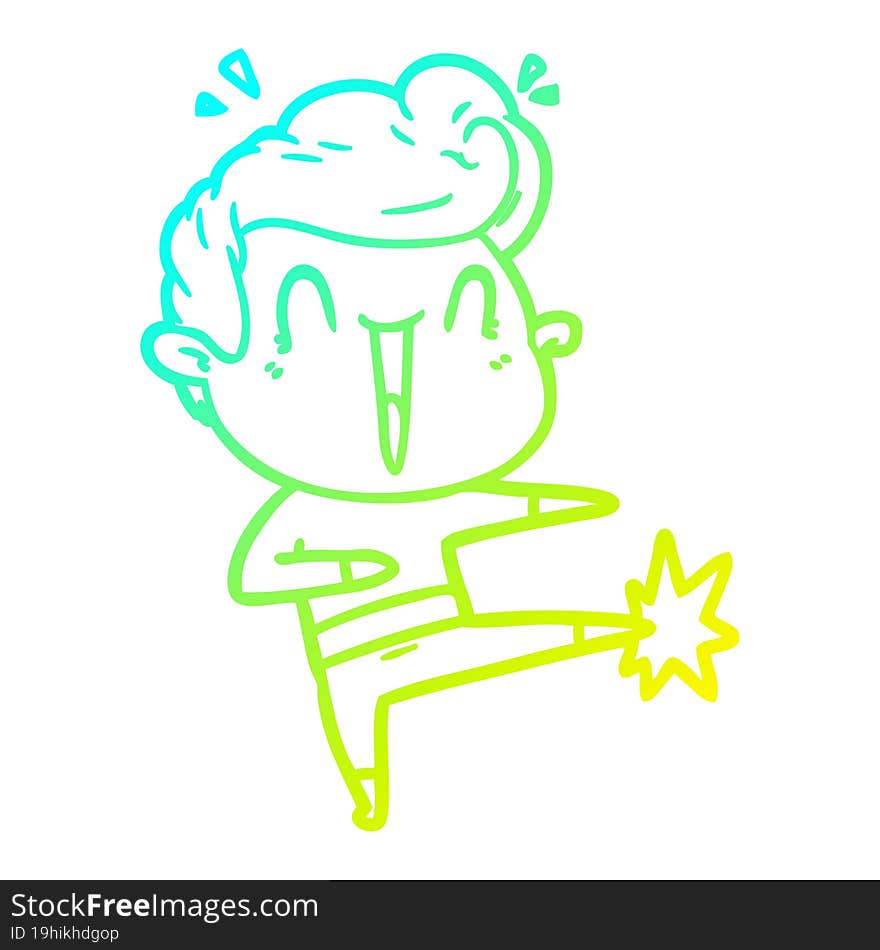 cold gradient line drawing of a cartoon excited man