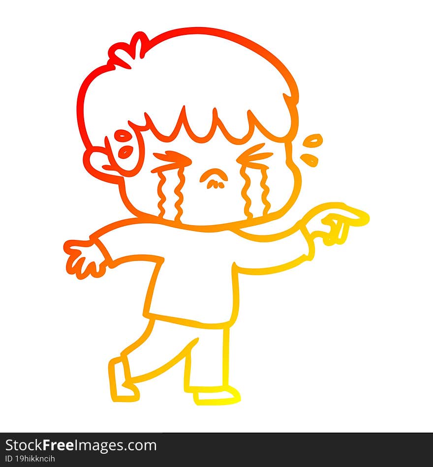 Warm Gradient Line Drawing Cartoon Boy Crying