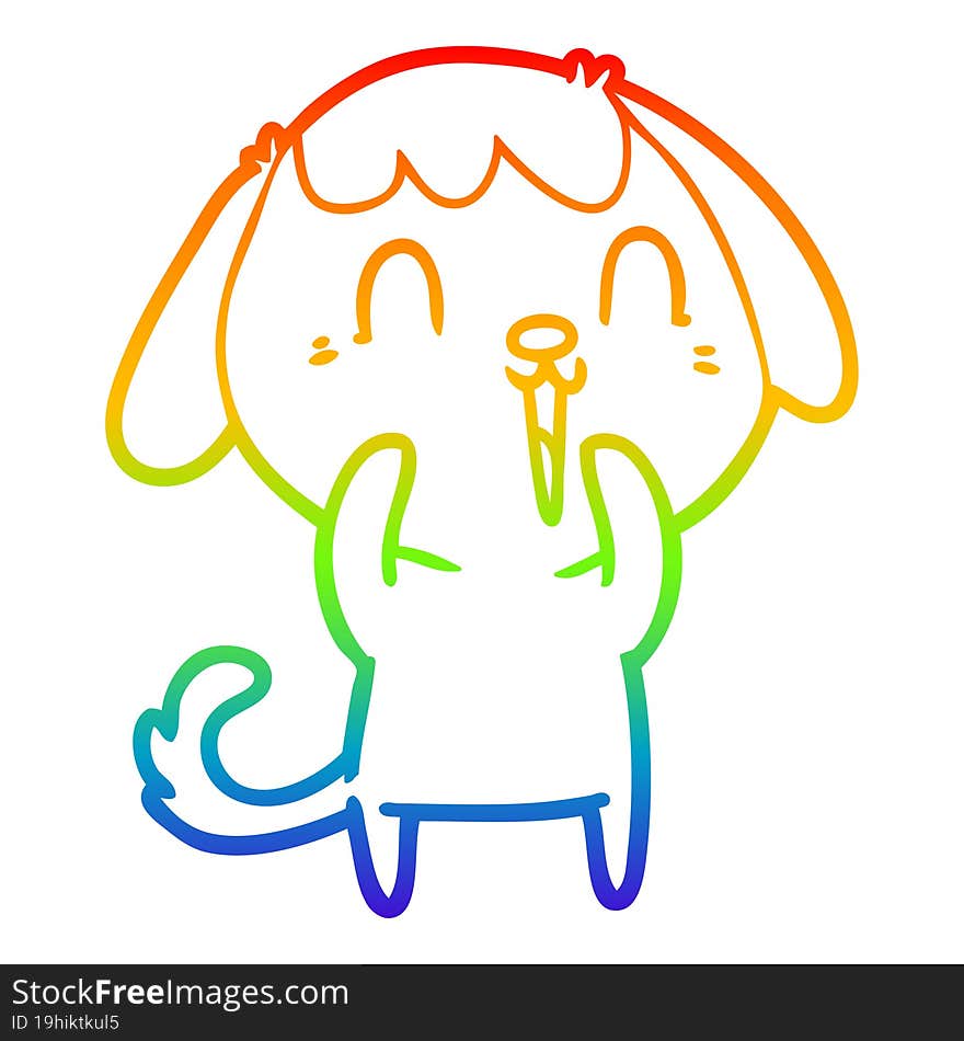 rainbow gradient line drawing of a cute cartoon dog