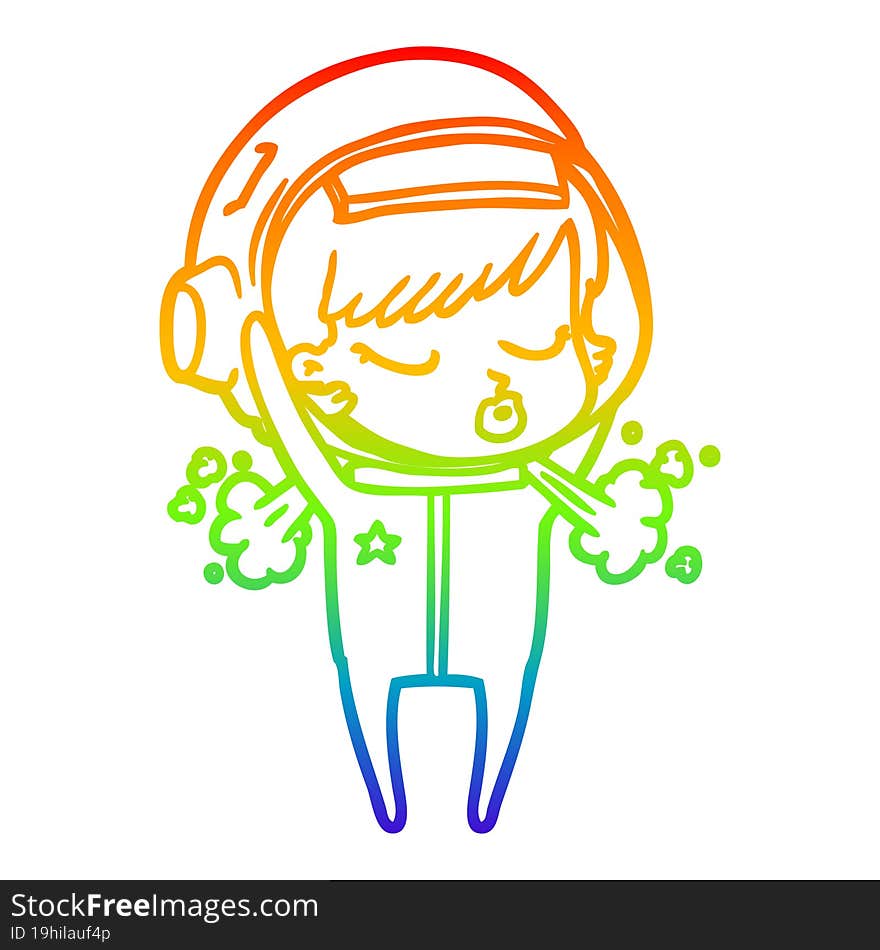 rainbow gradient line drawing cartoon pretty astronaut girl taking off helmet