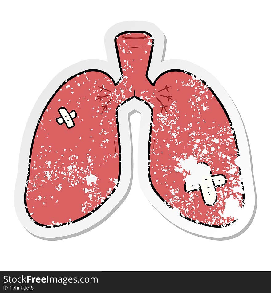 distressed sticker of a cartoon repaired lungs