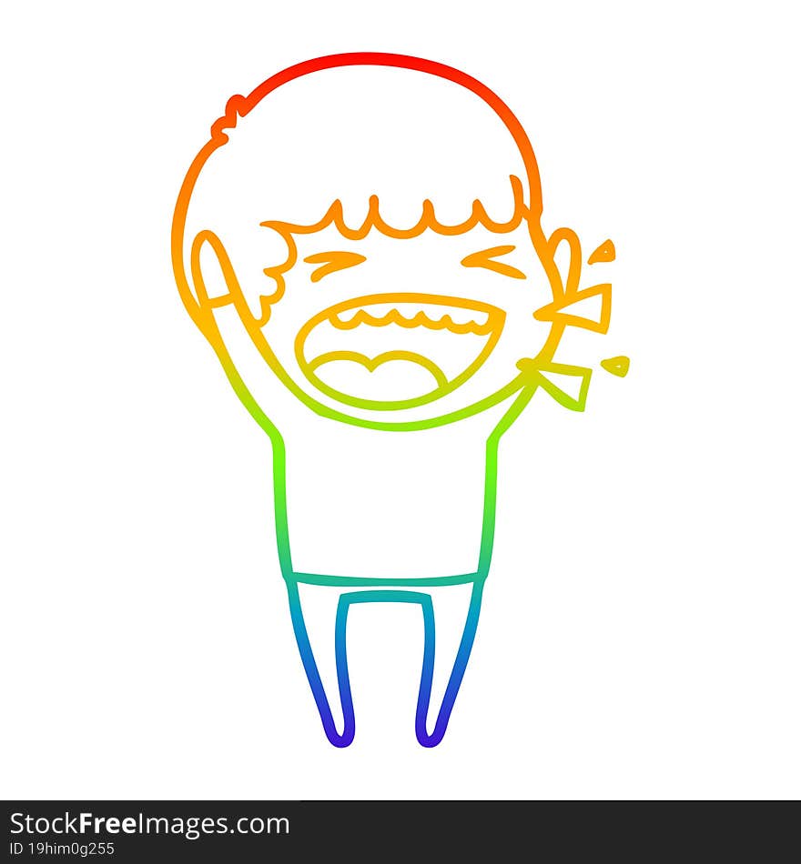 rainbow gradient line drawing of a cartoon laughing man