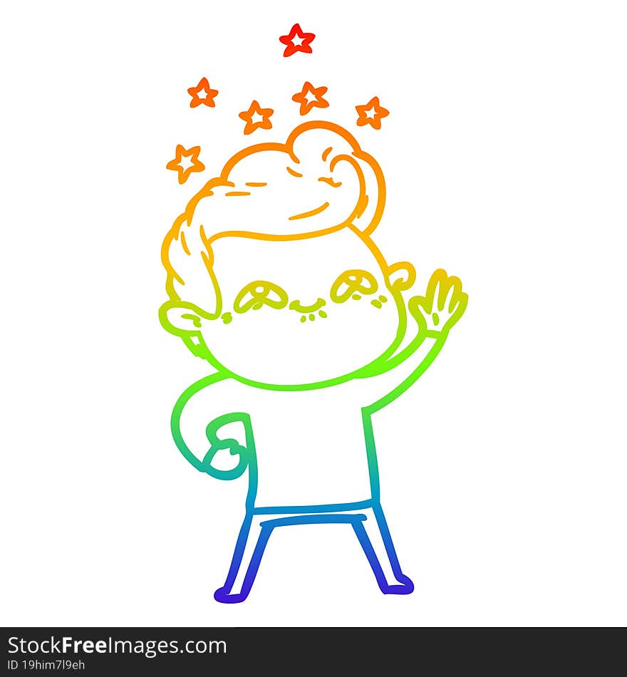 rainbow gradient line drawing of a cartoon excited man