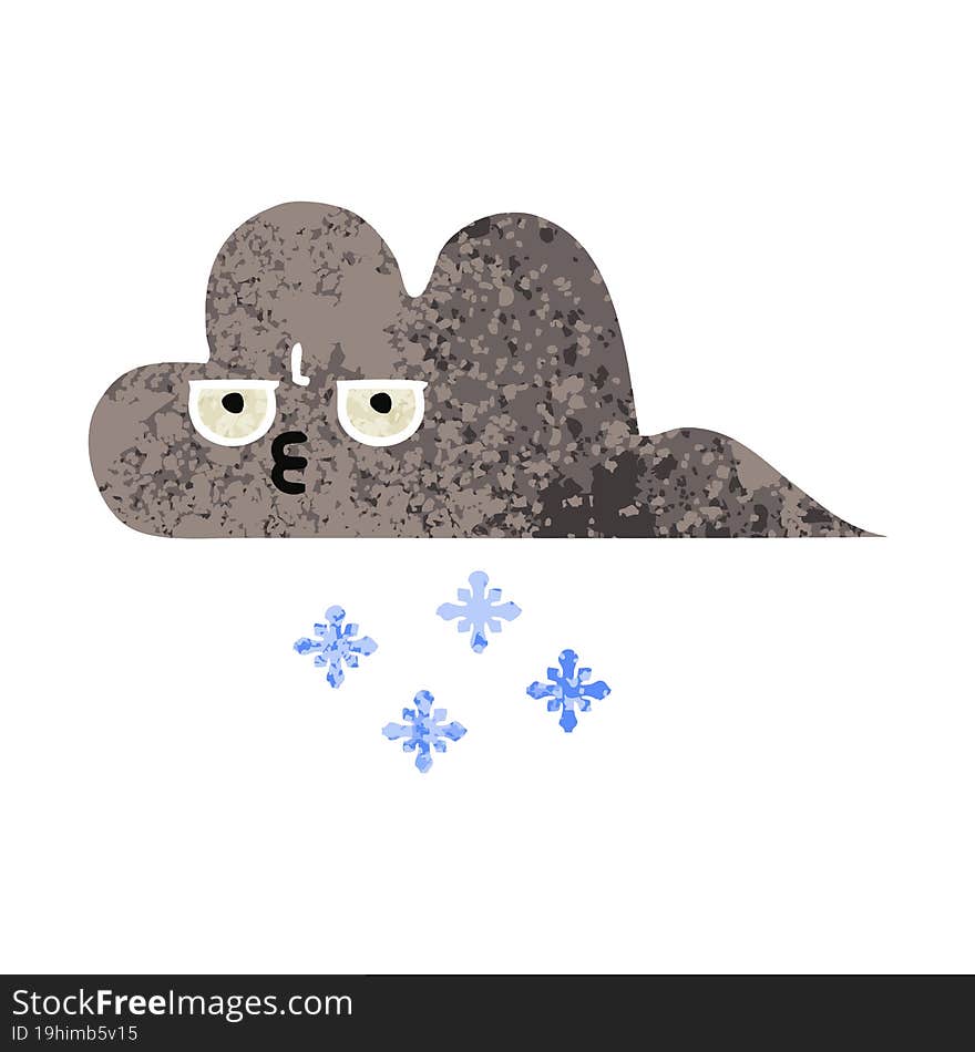 Retro Illustration Style Cartoon Storm Snow Cloud