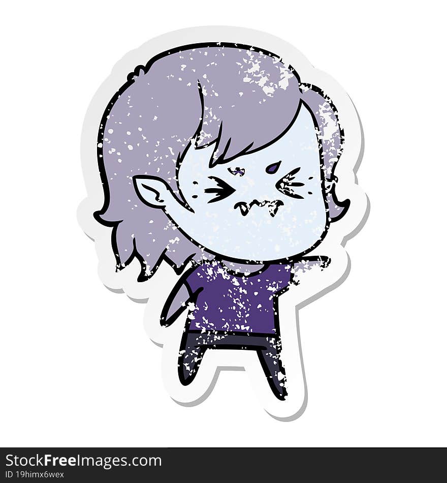 distressed sticker of a annoyed cartoon vampire girl