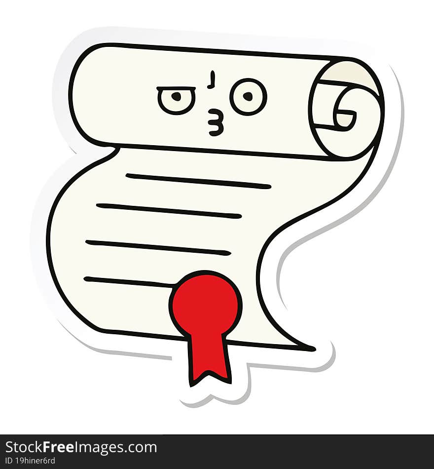 sticker of a cute cartoon contract