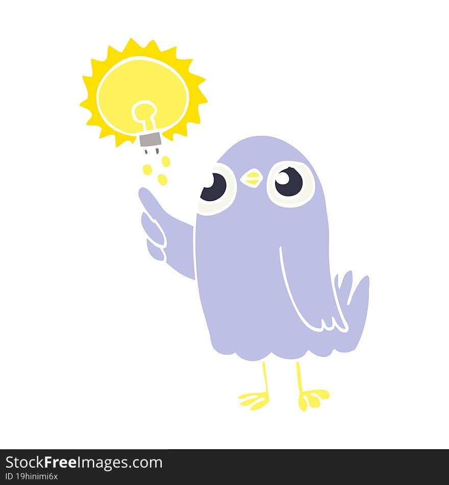 flat color illustration cartoon bird with great idea