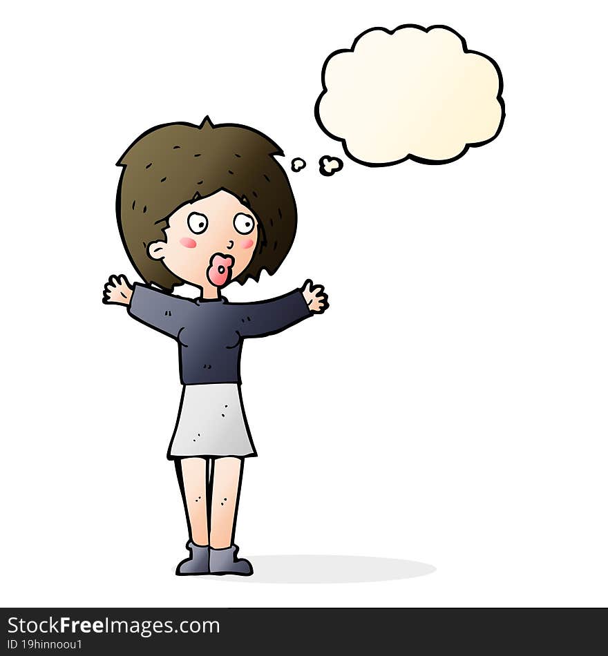 cartoon worried woman with thought bubble